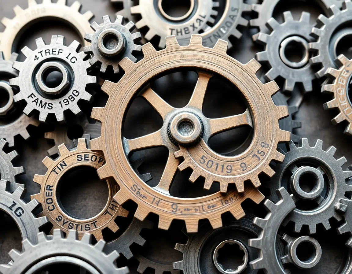 A collection of gears and cogs working together, symbolizing integrated risk management systems.
